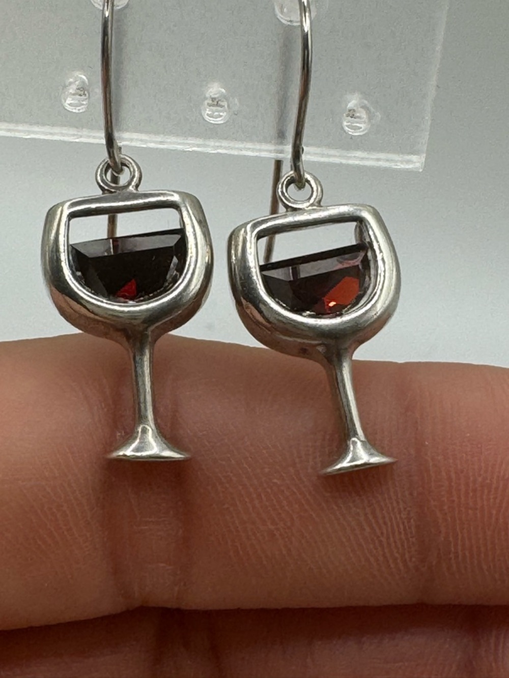 .925 Silver & Red Wine Glass Dangle Earrings